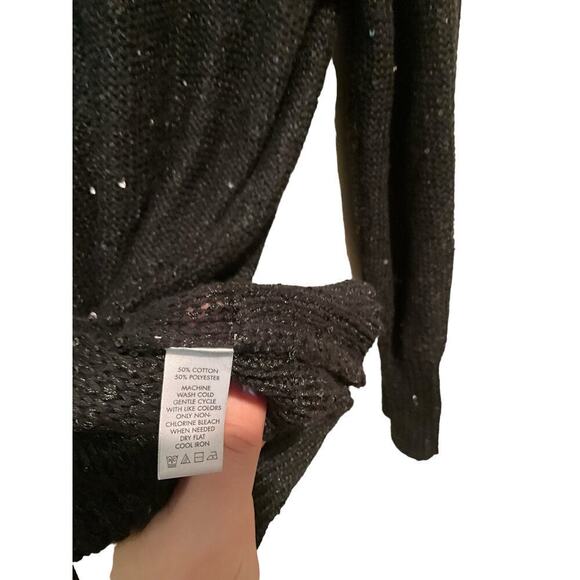 Calvin Klein Tunic Blouse Sweater Women's Large Black Polyester Knit Beaded - Picture 4 of 5